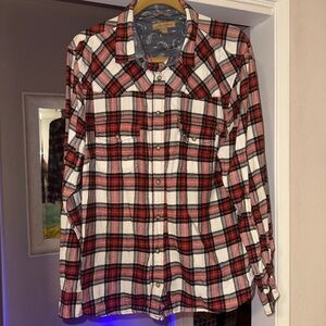 Red and White Plaid Button-Up Shirt